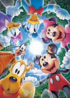 an image of mickey mouse and friends in the middle of a circular motion with other characters