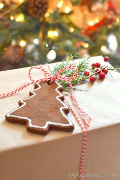 a christmas present wrapped in brown paper and tied with twine