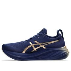 ASICS Gel-Nimbus 26 Sneakers 'Navy Silver Gold' 1011B946-400 Navy Running Shoes With Round Toe For Sports, Navy Low-top Breathable Running Shoes, Navy Breathable Sneakers For Jogging, Blue Asics Functional Sneakers, Blue Functional Asics Sneakers, Functional Asics Blue Sneakers, Navy Low-top Running Shoes With Boost Midsole, Navy Low-top Running Shoes With Rubber Sole, Navy Breathable Running Sneakers