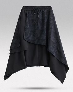 An exceptional dystopian style with the "Zunami" Skirt Pants Step into a new era of fashion with the "Zunami" Skirt Pants . These avant-garde pants are designed for those who dare to be different, blending the timeless elegance of a skirt with the modern edge of urban wear. Crafted for the bold, these pants offer an innovative silhouette  that sets you apart from the crowd.  Size Guide (cm) Size Waist (cm) Hips (cm) Bottoms (cm) Length (cm) One size 66-105 156 42 83-93 Size Guide (inches) Size W Punk Style Asymmetrical Skirt For Summer, Gothic Bottoms With Asymmetrical Hem For Summer, Punk Asymmetrical Skirt For Summer, Gothic Black Bottoms With Asymmetrical Hem, Gothic Bottoms With Asymmetrical Hem For Spring, Gothic Asymmetrical Hem Bottoms For Spring, Black Asymmetrical Skirt With Pockets, Black Relaxed Skirt With Asymmetrical Hem, Avant-garde Black Bottoms For Spring