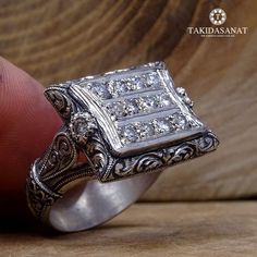 Diamond Masterwork Ring Genuine Gem Diamond Engraved Ring - Etsy Trinidad Men Rings, Rings Women, Engraved Ring, Rings Handmade, Gem Diamonds, Jewelry Men, Signet Rings, Unisex Ring, Dream Ring