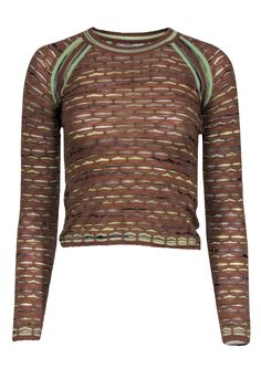 Current Boutique-Missoni - Brown & Green 90s Print Long Sleeve Top Sz S Kurt And Courtney, Cozy Tops, Scallop Trim, Knitwear Fashion, Chunky Sneakers, Retro Chic, Textured Fabric, Baddie Outfits, Long Sleeve Knit