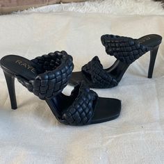 Black Heels With Quilted Style Twist Straps Woven Leather Upper With Leather Sole With A Square Toe. Heel Measures Approx 4" H Size: 8.5 Condition: Brand New, Worn Once Indoors For A Video. Small Scuff From Moving + Some Sticker Residue On The Button (See Photos) No Returns Xo Synthetic Closed Toe Heels For Date Night, Chic Synthetic Heels For Date Night, Chic Synthetic Heels With Padded Heel, Synthetic Round Toe Heels For Date Night, Date Night Heels With Round Toe In Synthetic, Synthetic Wrapped Heel Shoes For Night Out, Platform Synthetic Heels For Date Night, Synthetic Heels With Padded Heel For Date Night, Black Heels With Sculpted Heel For Date Night