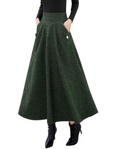 PRICES MAY VARY. Side pocket, wide waistband Elastic waist on the back Ankle length aline flared maxi skirt Small gird pattern, slim fit Thicken warm fabric, suitable for spring/fall/winter Long Wool Skirt, Warm Skirts, Victorian Skirt, Flare Maxi Skirt, Denim Shorts Outfit, Retro Skirt, Skirts With Boots, Winter Skirt, Edwardian Fashion