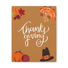 a thanksgiving card with the words thanks giving on it and an image of a turkey