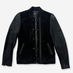 Used, Suede Allsaints Bomber/ Motto Jacket. Designer Black Leather Jacket For Fall, Black Leather Jacket For Winter, Black Leather Jacket For Winter Layering, Designer Black Biker Jacket For Work, Winter Black Leather Jacket, Designer Black Biker Jacket For Fall, Motto Jacket, All Saints, Black Gray