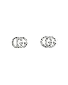 Gucci 18K White Gold Gg Running Diamond Stud Earrings Gucci Round Earrings For Formal Events, Gucci Round Earrings For Formal Occasions, Gucci Luxury Round Earrings, Luxury Round Gucci Earrings, Classic Gucci Earrings For Anniversary, Luxury Gucci Earrings, Gucci Fine Jewelry With Diamond Accents, Gucci Jewelry With Diamond Accents For Gift, Gucci White Gold Jewelry With Diamond Accents