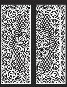 a decorative panel with an intricate design in the middle, and two smaller panels on each side