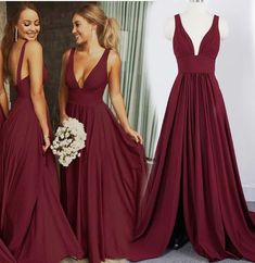 Red V-neck Chiffon Wedding Dress, Floor-length Chiffon Bridesmaid Dress With Sweep Train, Red V-neck Chiffon Dress For Wedding, V-neck Chiffon Gown For Banquet, Chiffon Bridesmaid Dress With Sweep Train For Prom Season, Chiffon Bridesmaid Dress With Sweep Train For Banquet, Red Chiffon Bridesmaid Evening Dress, Floor-length Chiffon Bridesmaid Gown, V-neck Bridesmaid Dress With Sweep Train For Wedding