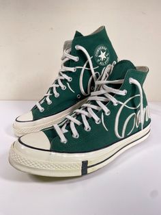 Converse Chuck Taylor 70's High Embroidered Logo Midnight Clover Green - UK 11 Overall in a very good cond. minor wear to the sole but plenty life left in them - would benefit from a good wash  UK Size 11 If You Purchase more items i can combine Shipping PLS. See the Pictures as they are part of description and if you have any question pls. contact me with confidence Thank You Converse Chuck Taylor 70s, Chuck Taylor 70s, Trilogy Tour, Clover Green, Aesthetic Shoes, Converse Chuck, Chucks Converse, Chuck Taylor