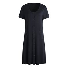 Nightdress Shortsleeve Button Down Regular Plus size Womens Sleepwear Alwyn Home Size: M, Color: Black | Alwyn Home Womens Sleepwear Short Nightgown Button Down Pajama Nightshirt Housedress S-XXL 34.0 H x 44.0 W in blue / navy / Polyester in Black | Wayfair Womens Sleepwear, House Clothes, Pajama Dress, Night Dress For Women, House Dress, Print Pajamas, Button Dress, Night Shirt, Tie Dye Print