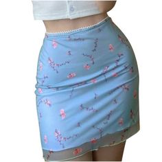 New Fashion Casual Printed Mesh Skirt High Waist Double Layer Slim Pack Hip Skirt Women's Skirt Features: 1.Occasion: Perfect choice for Hot Night, Honeymoon, Valentine's Day, Anniversary, Bedroom or Special DayMake you super Erogenous and seductive. 2.Features:Erogenous, slim fit,skirt, casual 3.Design Makes it Perfect for Any Casual Occasions. Good for work, daily, sport, travel, home wear 4.Fabric:olyester,Spandex . Some stretch, breathable and lightweight 5.Hand wash separately in cold water Mini Skirt Blue, Floral Pattern Print, Street Y2k, Print Mini Skirt, Skirt High Waist, Lettuce Hem, Mesh Skirt, Baggy Pants, Skirts Online