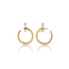 Monica Rich Kosann Jewelry, Hoop Earrings With Diamonds, Monica Rich Kosann, White Diamond Earrings, Timeless Luxury, Yellow Gold Setting, Sustainable Jewelry, Pear Diamond, Pear Shaped Diamond