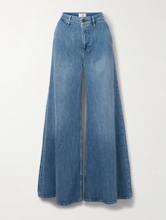 FRAME's jeans are named after 'The Extra' wide legs that sway gently with every step. Cut from classic blue denim, they're faded for a vintage look and have on-seam pockets. Extra Wide Leg Pants, Light Grey Leggings, Wide Leg Pants Outfit, High Rise Wide Leg Jeans, Winter Jeans, Step Cut, Korean Girl Fashion, Wide Legs, Denim Trousers