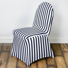 Striped Spandex Chair Cover - Black / White Black Tables, Chair Covers Party, Chair Covers Slipcover, Banquet Chair Covers, Black Chairs, Tall Chairs, Striped Chair, Cheap Chairs, Spandex Chair Covers