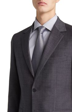 Tonal plaid patterns a suit tailored from polished wool and styled for versatility in classic, all-occasion grey. Jacket has notched lapels; chest pocket; flap pockets Trousers have zip fly with hook-and-bar closure; slant pockets; back button-welt pockets Jacket is lined 100% wool Dry clean Imported Business Casual Houndstooth Suit With Notch Lapel, Business Casual Notch Lapel Suits With Houndstooth Pattern, Business Casual Suits With Houndstooth Pattern And Notch Lapel, Business Suits With Houndstooth Pattern, Business Suits With Houndstooth Pattern And Suit Collar, Business Plaid Suit With Suit Collar, Plaid Business Suit, Tailored Houndstooth Suit For Formal Occasions, Tailored Houndstooth Pattern Suit For Formal Occasions