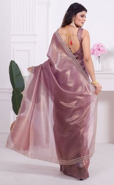 Purple Pre-draped Saree For Wedding And Eid, Elegant Purple Tissue Silk Pre-draped Saree, Elegant Purple Chanderi Pre-draped Saree, Fitted Pre-draped Saree With Zari Work For Wedding, Purple Chanderi Pre-draped Saree For Wedding, Celebration Purple Georgette Pre-draped Saree, Festive Purple Pre-draped Saree For Wedding, Purple Pre-draped Saree For Wedding, Bollywood Style Purple Pre-draped Saree For Wedding