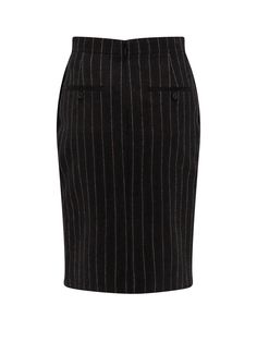 100% Wool Lining: 100% Silk Chic Pinstripe Skirt For Work, Elegant Striped Relaxed Skirt, Striped Knee-length Skirt For Work, Pinstripe Vertical Stripes Skirt For Work, Elegant Fitted Striped Skirt, Fitted Pinstripe Skirt For Work, Fitted Striped Skirt For Workwear, Wool Midi Skirt, Wool Skirt