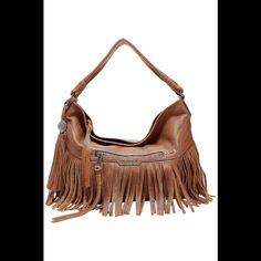 "New - The Item Is Brand-New, Unused, And Unworn. The Item May Or May Not Have The Original Tags And/Or Original Packaging. Style: The Lulu Main Zip Closure, Exterior Zip Pocket, Fringe/Braiding Detail, Top Handle Two Zip Pockets, Slip Pocket Measures Approximately 18"W X 3.25"D X 11.5"H With A 4" Handle Drop; Weighs 1.9 Lbs Body 100% Leather; Lining 100% Polyester" Brown On-the-go Hobo Shoulder Bag, Trendy Brown Hobo Bag For On-the-go, Chic Brown Fringe Hobo Bag, Brown Textured Leather Hobo Shoulder Bag, Leather Hobo Bag For Fall, Trendy Brown Hobo Bag With Fringe, Trendy Camel Leather Shoulder Bag, Trendy Brown Shoulder Bag With Leather Backing, Brown Fringe Bag For Fall