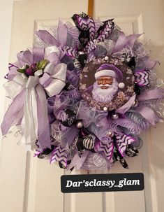 Purple Christmas Santa wreaths Purple Christmas Aesthetic, Santa Wreaths, Purple Christmas Wreath, Peacock Wreath, Cross Wreath, Santa Wreath, Tyler Tx, Purple Christmas, Wreath Ideas