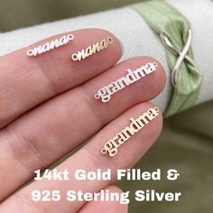 "These nana and grandma links are the perfect size for using as a connector for permanent jewelry chains. 14kt Gold Filled & Sterling Silver Script \"nana\": 13.5mm x 2.5 mm 20 gauge \"grandma\": 21mm x 5mm 20 gauge Don't forget the jumprings to attach them:  https://imprintedsupplies.etsy.com/listing/1301171403 Find more great items in my supply shop: ImprintedSupplies.etsy.com Find complete ready to gift personalized jewelry in my main shop: ImprintedMemories.etsy.com ImprintedSupplies jewelry is not intended for use on children under the age of 13." 14k Gold Nameplate Charms Jewelry, 14k Gold Nameplate Jewelry With Charms, Gold Customizable Name Bracelet As Gift For Mom, Personalized Gold Name Bracelet For Mom, Gold Personalized Meaningful Name Bracelet, Personalized Gold Name Bracelet As Gift For Mom, Anniversary Jewelry Charms With Nameplate, Gold Meaningful Jewelry For Anniversary, Anniversary Nameplate Charms Jewelry