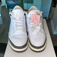 Nike Women’s Air Jordan 3 Retro (W9) - White/Dark Mocha-Atmosphere -Used Jordan 3 Retro, Womens Air Jordans, Air Jordan 3 Retro, Air Jordan 3, Jordan 3, Nike Shoes Women, Shoes Women, Womens Shoes Sneakers, Air Jordan