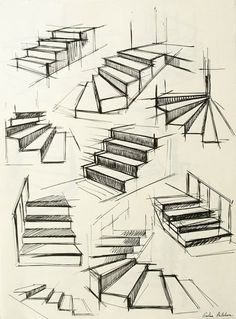 sketches of stairs and steps in various positions