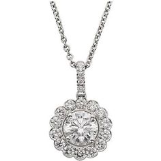 Sofer Jewelry - Diamond Flower Halo Pendant, 4.1mm Center in 14K White Gold Fine Jewelry Platinum Flower Shaped Jewelry, Elegant Diamond Necklace With Brilliant Cut In Flower Shape, Classic Diamond White Halo Necklace, Elegant Flower Shaped Brilliant Cut Diamond Necklace, Elegant Flower-shaped Brilliant Cut Diamond Necklace, Classic Diamond Necklace With Halo Round Cut, Classic Diamond White Necklace With Halo Design, Formal Diamond Flower Shaped Jewelry, Brilliant Cut Diamond Flower Pendant Necklace For Wedding