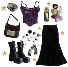 Psychic Aesthetic Outfit, Whimsigoth Lookbook, Whimsic Gothic Outfits, Whimsy Goth Clothes, Whismgothic Outfits 90s, Witchy Goth Outfit, Wimsey Goth Style, Whimsigoth Aesthetic Outfits, Whismgothic Outfits