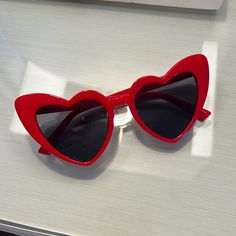 Never Worn Red Heart Sunglasses Aesthetic, Red Heart Glasses, Red Heart Sunglasses, Sunglasses Aesthetic, Funky Sunglasses, Ralph Lauren Sunglasses, Heart Glasses, Michael Kors Sunglasses, Red Sunglasses