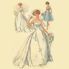 the bride's dress and veil are shown in this pattern