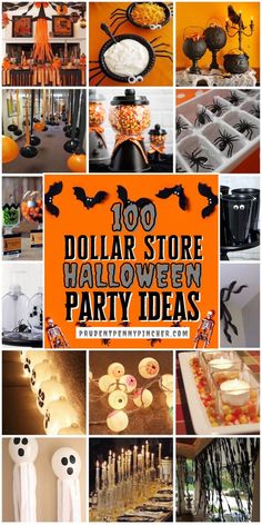 a collage of halloween party items with the words 100 dollar store halloween party ideas