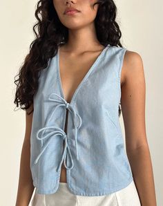 Nantucket Blue Tie Front Top | Kayve – motelrocks-com-us Tie Front Vest, Strappy Tank Top, Lace Up Tank Top, Strappy Crop Top, Skirt Model, Vacation Tops, Summer Streetwear, Strappy Tank Tops, Streetwear Y2k