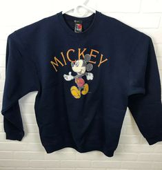 Vintage Mickey Unlimited Navy Crewneck Sweatshirt Big Mickey Mouse Men's XL EUC. Shipped with USPS Priority Mail. RA3 Vintage Outfits Men, Navy Crewneck, Disney Vintage, Vintage Mickey, Outfits Men, Priority Mail, Mens Gifts, Crewneck Sweatshirt, Vintage Outfits