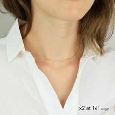 "Minimal and modern dainty chain necklace in 14k gold fill, sterling silver, or 14k rose gold fill that is perfect for layering. Single, double layer or paired with your other necklaces will make a statement for any occasion. H O W * T O * O R D E R * Select the metal * Select the length * Model is XS and wearing 2 at 15\" in the 1st photo and 13-14\" in the 2nd photo * Shorter length options come with 1 inch extension chain * Send us a message for a length not list here D E T A I L S * Availabl Delicate Link Chain Necklace For Anniversary, Link Delicate Chain Necklace For Anniversary, Minimalist Chain Necklaces For Anniversary, Minimalist Jewelry With Double Chain For Gifts, Minimalist Double Chain Jewelry As Gift, Minimalist Link Chain Necklace For Anniversary, Dainty Cable Chain Necklace For Anniversary, Dainty Link Chain Necklace For Anniversary, Classic Delicate Chain Necklace As Gift