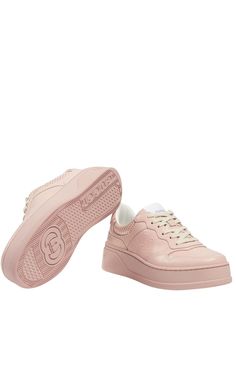 Pink GG embossed leather with smooth leather detailsLace-up closureLogo patch at the tongue,Round toeDebossed logo to the rearMid heel 1.75"Composition: Leather 100%Sole: Rubber 100%Lining: Leather 100%Made In Italy Classic Gucci Sneakers With Embossed Logo, Gucci Lace-up Calf Leather Sneakers, Luxury Leather Sneakers With Flat Heel, Luxury Flat Heel Leather Sneakers, Gucci Sneakers With Embossed Logo And Round Toe, Calf Leather Sneakers With Embossed Logo, Casual Gucci Sneakers With Embossed Logo, Gucci Leather Sneakers With Contrast Sole, Gucci Leather Sneakers With Rubber Sole