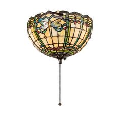 a stained glass lamp hanging from the ceiling