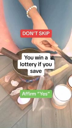 a woman holding a knife in front of a pan with eggs on it and the caption says, don't skip you win a lottry if you save affirm yes