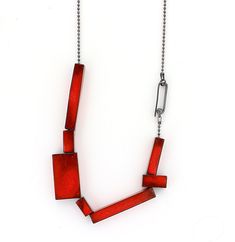 Modern Glass Chain Necklace, Modern Silver Enamel Necklace, Modern Red Metal Jewelry, Red Pendant Necklace, Contemporary Handmade Jewelry, Circular Art, Creative Necklace, Modern Jewellery Design, Tube Necklace