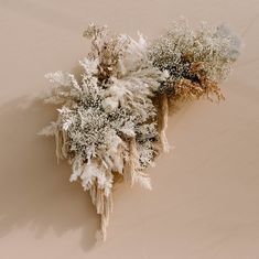 an aerial view of snow covered plants in the desert