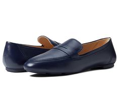 Stuart Weitzman Jet Loafer - Women's Shoes : Nice Blue : Get a perfect blend of sleekness and elegance in your style with the Stuart Weitzman Jet Loafers. Lightweight and comfortable loafers with leather upper, lining, and insole. Easy slip-on style. Almond toe. Rubber outsole. Made in Spain. Measurements: Weight: 7 oz Product measurements were taken using size 9, width B. Please note that measurements may vary by size. Weight of footwear is based on a single item, not a pair. Chic Business Slip-ons With Leather Footbed, Classic Flat Slip-ons For Business, Elegant Wingtip Slip-ons For Office, Calf Leather Slip-ons With Textured Sole For Office, Office Slip-ons With Leather Lining And Plain Toe, Office Slip-ons With Rubber Sole, Chic Business Slip-ons With Rubber Sole, Elegant Leather-lined Slip-ons For Fall, Business Casual Slip-ons With Leather Sole And Flat Heel