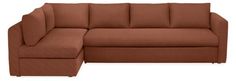 a brown sectional couch sitting on top of a white floor