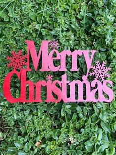 merry christmas cut out on top of green plants