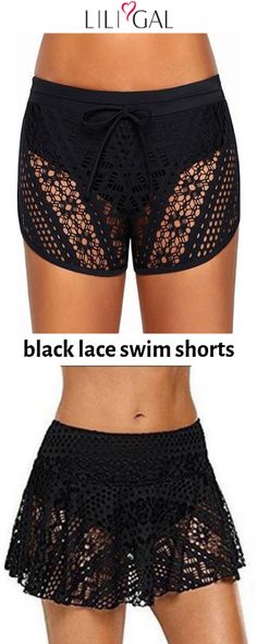 Great recommended black lace swimwear shorts for women, cute and comfy, you must try on beach vacation. Click and find the 2019 swimsuit trends in Liligal. #liligal #swimwear #swimsuit Lace Swimwear, Black Swimwear, Swimsuits High Waisted, Swimwear Shorts, Plus Size Swimsuits, Shorts For Women, Over 60