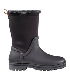 Built for total comfort in damp, chilly conditions, these durable rain boots are as cozy and comfortable as they are tough and waterproof. Half sizes order up. Order regular shoe size. PFC/PFAS-free durable water repellent (DWR). The True Comfort insole, our most cushioned and versatile footbed, offers excellent shock absorption and a plush, supportive ride for a variety of activities. Super-thick sock liner for comfort and support. Fleece-lined roll-down neoprene collar for cozy comfort and ver Wellie Boots, Wellies Boots, Boots Waterproof, Winter Walk, Thick Socks, Liner Socks, Black 7, Comforters Cozy, L L Bean