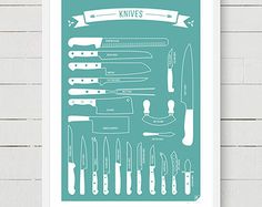 a black and white poster with knives on it