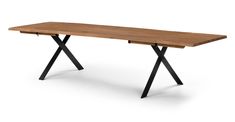 a wooden table with black metal legs on an isolated white background for use in interior design