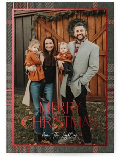 a family christmas card with the words merry christmas and an image of a man holding two children