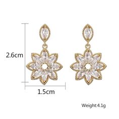 14K Gold Filled/silver plated cubic zirconia Flower Gold Earrings, Leaves Earrings, Crystal Earrings Wedding, One Flower, Gold Bridal Earrings, Earrings Women, Gold Bracelet Chain, Crystal Wedding, Bridesmaid Earrings