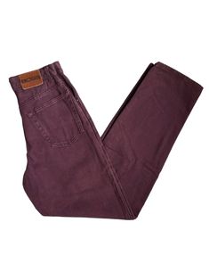 "90s BOSS brand jeans. deadstock. NWT. slouch fit. maroon. side pockets. back pockets. fabric front patch. sewn leather brand patch on back. 14\" waist laid flat. 11.5\" rise. 33.5\" inseam. 7.5\" leg opening, laid flat. in excellent, unworn condition. made in USA. legit. legitvintage.etsy.com legitvintage on instagram" Casual Burgundy Straight Leg Jeans, Burgundy Straight Leg Cotton Jeans, Burgundy Cotton Straight Leg Jeans, Burgundy Cotton Jeans For Fall, Ig Design, Slouch Jeans, Boss Brand, Brand Jeans, Jeans Brands